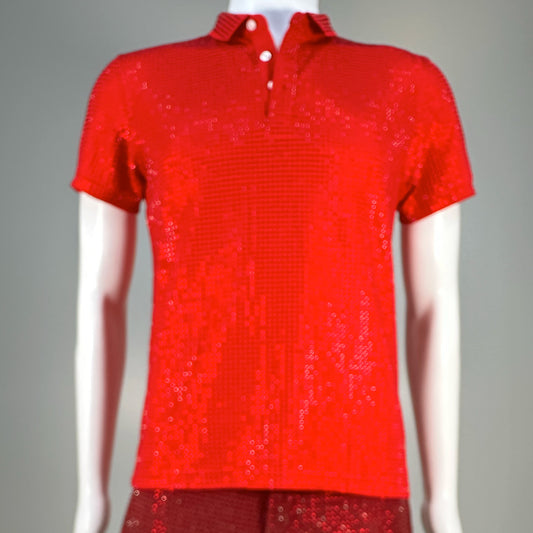 Lt. Siam Crystals on Dark Red Fabric Polo
