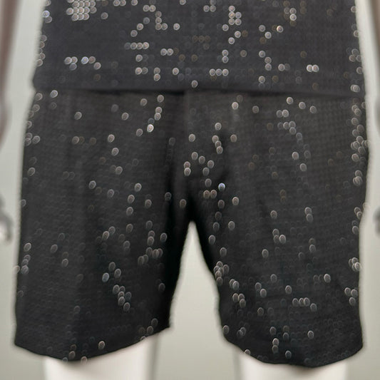 Jet Black Crystals on Black Fabric Shorts