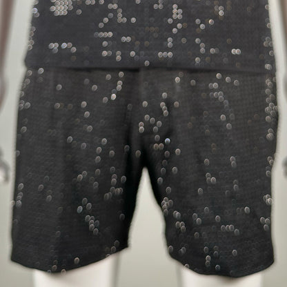 Jet Black Crystals on Black Fabric Shorts