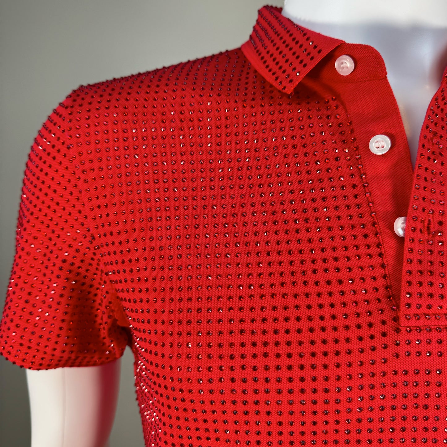 Lt. Siam Crystals on Dark Red Fabric Polo