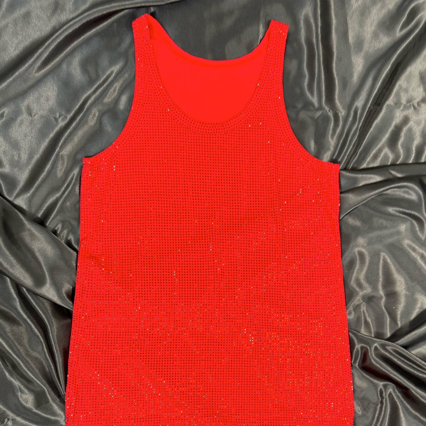 Siam Crystals on Dark Red Fabric Tank Top