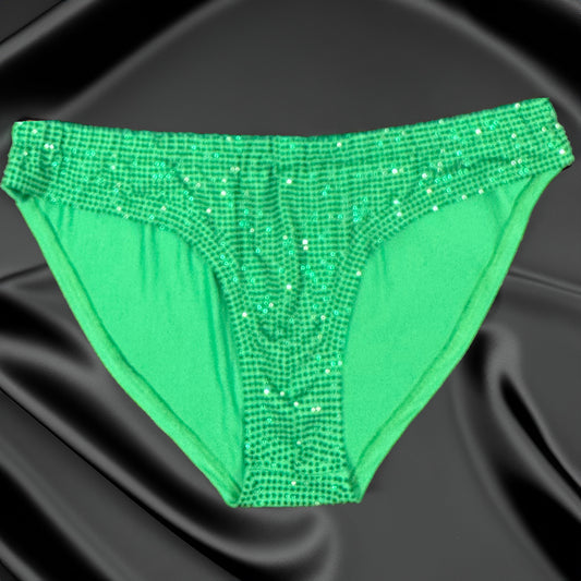 Emerald Crystals on Dark Green Fabric Swim Briefs