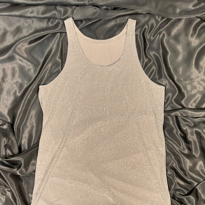 Silver Crystals on Silver Fabric Tank Top