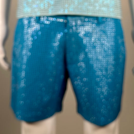 Clear Crystals on Lt. Blue Fabric Shorts