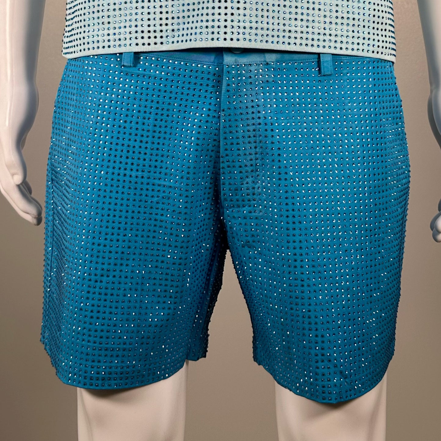 Clear Crystals on Lt. Blue Fabric Shorts
