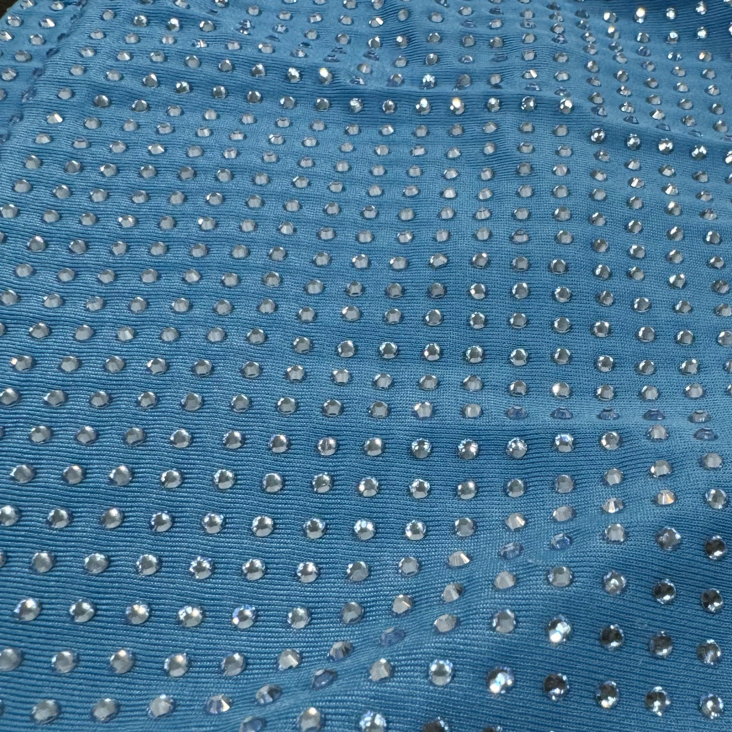 Clear Crystals on Lt. Blue Fabric Swim Trunks