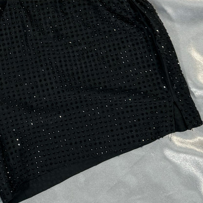 Jet Black Crystals on Black Fabric Swim Trunks