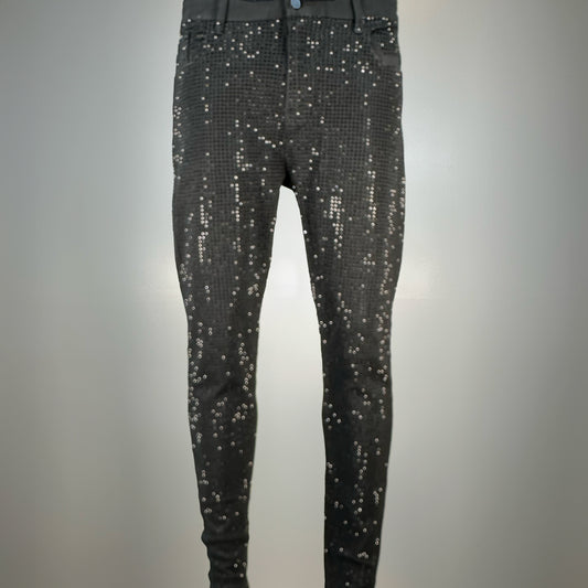 Jet Black Crystals on Black Fabric Jeans