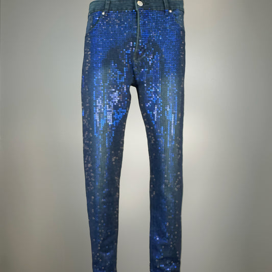 Sapphire Crystals on Blue Fabric Jeans