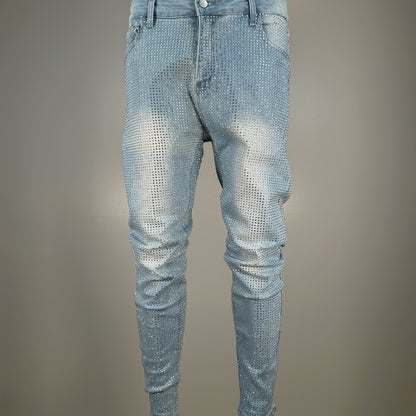 Clear Crystals on Lt. Blue Fabric Jeans