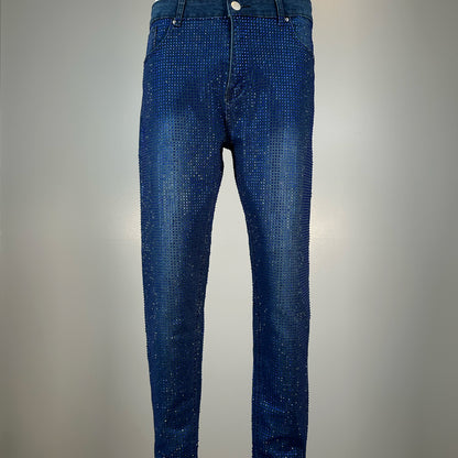 Sapphire Crystals on Blue Fabric Jeans