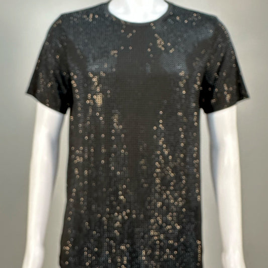 Blurred view of Jet Black Crystals on Black Fabric T-shirt demonstrating how the garment sparkles in videos.