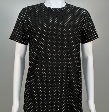 Photo of a sparkling Clear Crystals on Black Fabric Dotted T-shirt featuring thousands of crystal rhinestones.