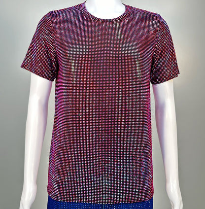 Photo of a sparkling Lt. Siam AB Crystals on Black Fabric T-shirt featuring thousands of crystal rhinestones.