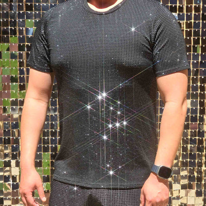 Jet Black Crystals on Black Fabric T-shirt