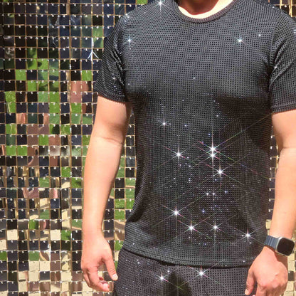 Jet Black Crystals on Black Fabric T-shirt