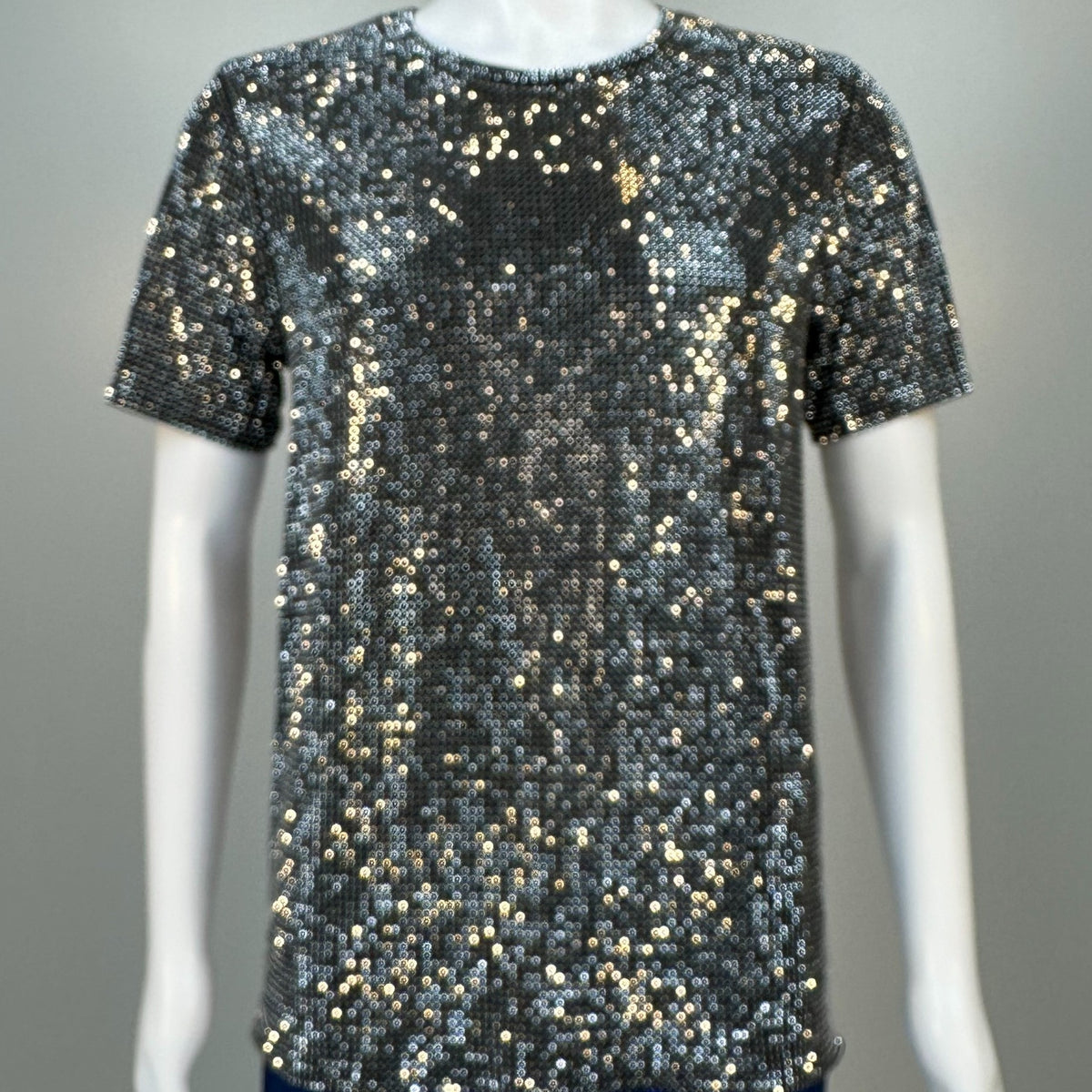 Silver Crystal Rhinestone T-shirt on Black Fabric – Handmade, Exclusive
